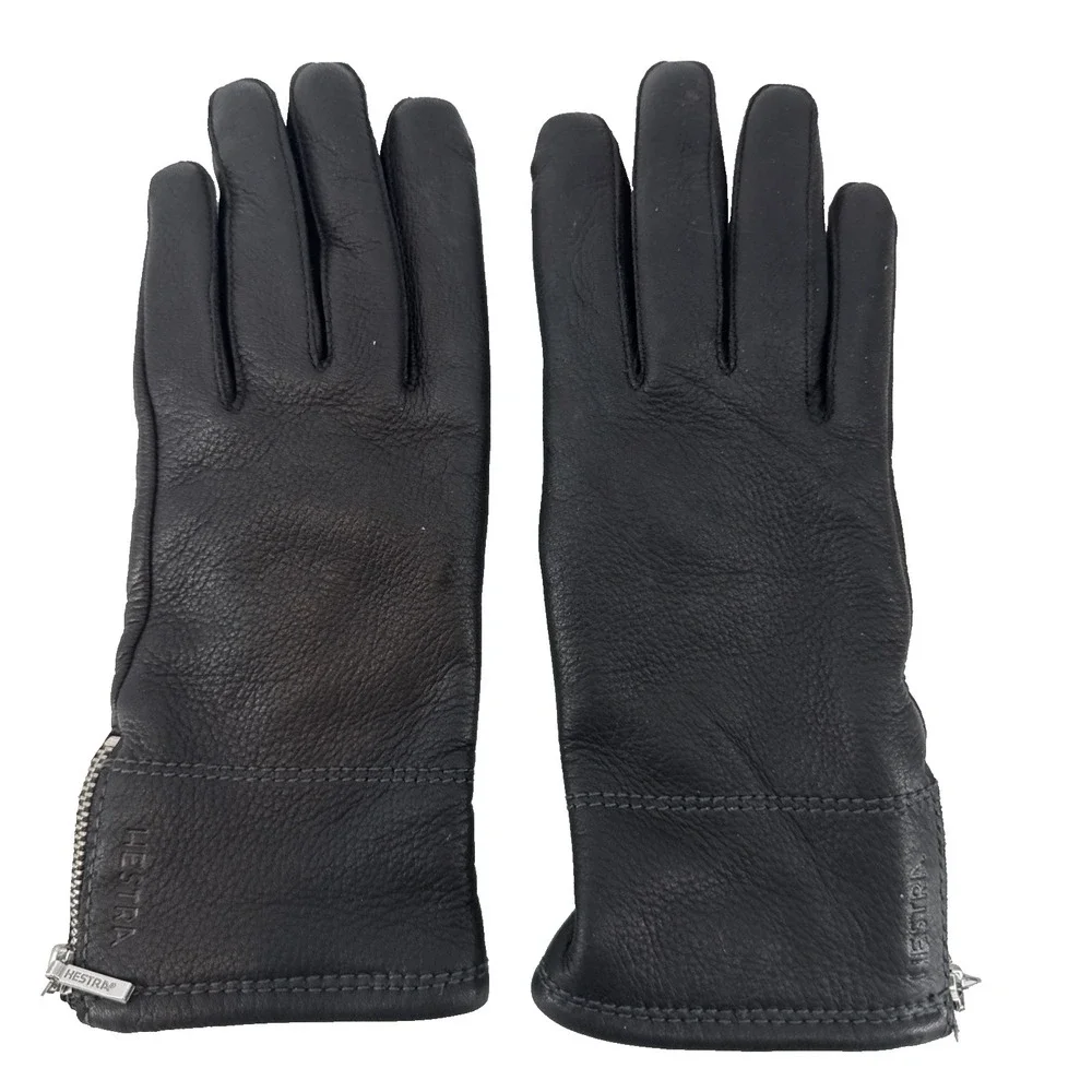 Hestra Deerskin Gloves Women 6 Black Swiss Wool Lined Leather Winter
